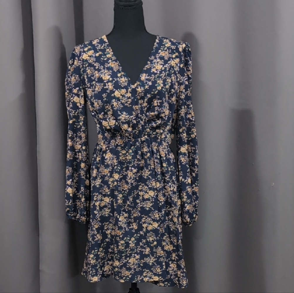 Cupshe Navy Floral Long Sleeve Dress